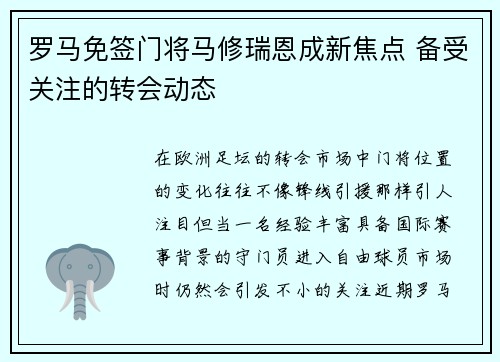 罗马免签门将马修瑞恩成新焦点 备受关注的转会动态 罗马免签门将马修瑞恩成新焦点 备受关注的转会动态